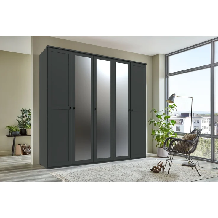 Komplettschlafzimmer >Chalet< (4-teilig) 2x Nachtkonsole, Doppelbett, Kleiderschrank, in Graphit – Bild 5