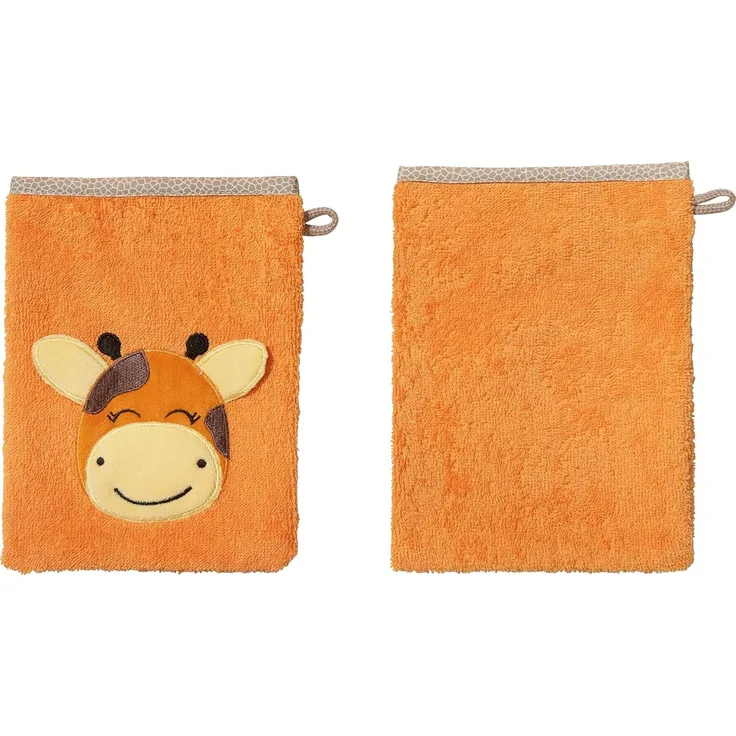 Erwin Müller Waschhandschuh Kinder-Waschhandschuh "Giraffe" 2er-Pack, (2-St), Walk-Frottier Uni