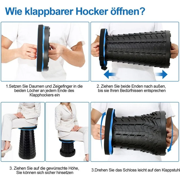 Clanmacy Klappstuhl Tragbarer Klappstuhl Klapphocker Hocker Blau – Bild 2