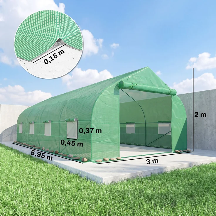 Outsunny Foliengewächshaus, Eisenrohr, PE, Grün, 595L × 300B × 200H cm – Bild 3