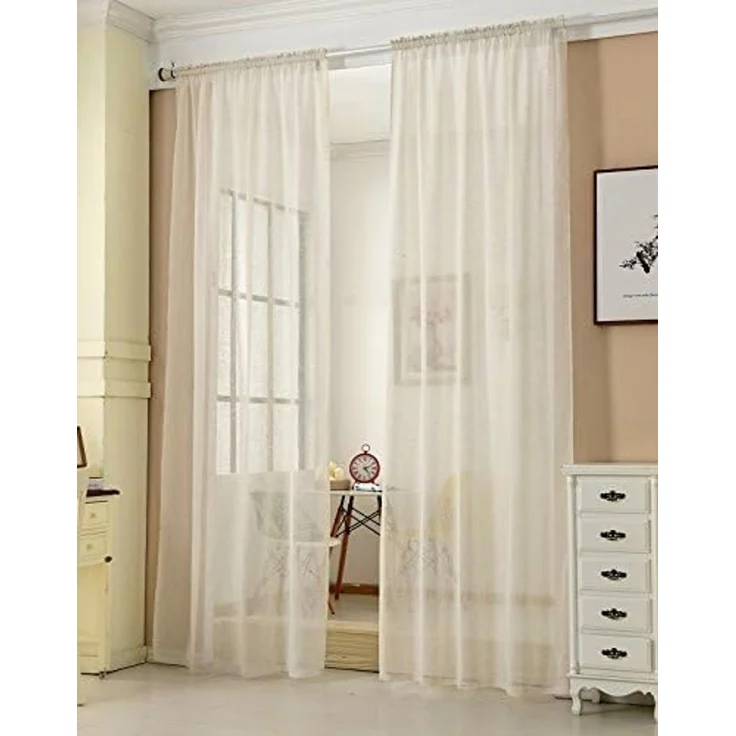 Woltu Gardine (2 St), Kräuselband, halbtransparent, 2er-Set mit Kräuselband Leinen Optik