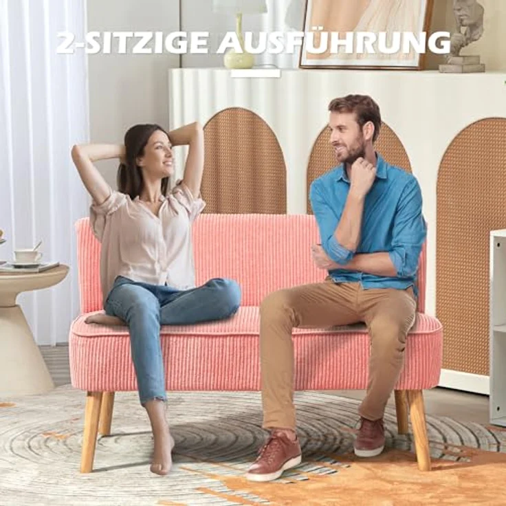 HOMCOM 2-Sitzer Sofa, Rosa, Skandi Design mit pflegeleichtem Stoffbezug, 56.5x77x117 cm – Bild 6
