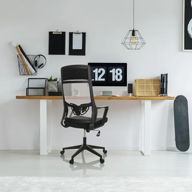 MID.YOU Drehstuhl Schwarz, Textil, ergonomische Rückenlehne, 360° drehbar, inklusive Armlehnen, 69x122-132x69 cm – Bild 2