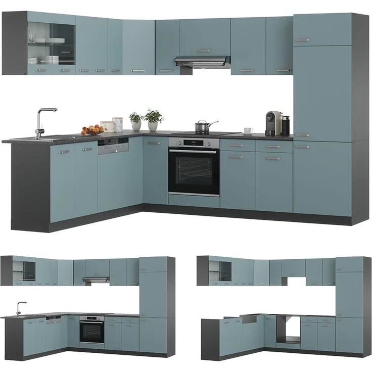 Eckküche R-Line Blau-Grau/Anthrazit 287 x 227 cm ohne Arbeitsplatte Vicco – Bild 6