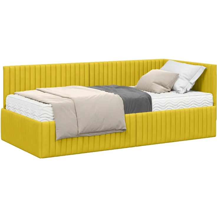 vidaXL Eckbettgestell mit Matratze mit Kopfteil 2 pcs Gelb Samt 3393814 – Bild 2
