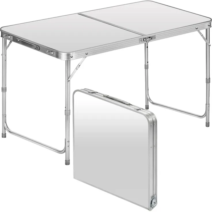 Klappbarer Multifunktionstisch Mehrzwecktisch Campingtisch Klapptisch Markttisch höhenverstellbarer Tapeziertisch Beistelltisch zum Campen im Garten für Festivalls Märkte und mehr (Weiß: 120x60 cm)