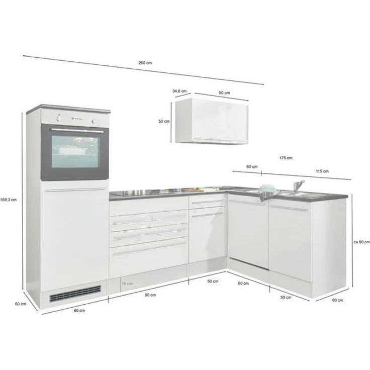 Jazz 6 Moderne Eckküche ohne Elektrogeräte in Anthrazit, Artisan Eiche Optik - Geräumige Küchenzeile in L-Form mit viel Stauraum - 260 x 200 x 60 cm (B/H/T) – Bild 3