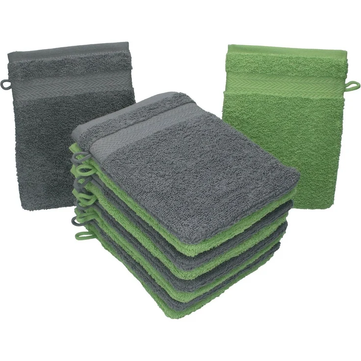 Betz Waschhandschuh 10 Stück Waschhandschuhe Premium 100% Baumwolle Waschlappen Set 16x21 cm Farbe anthrazit und apfelgrün (10-tlg) – Bild 1