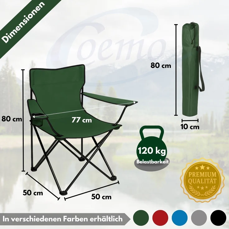 Coemo 4er-Set faltbarer Campingstuhl Faltstuhl mit Tragetasche in Grün – Bild 5