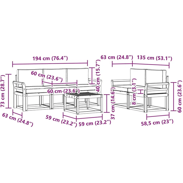 vidaXL Outdoor-Sofagarnitur mit Kissen 6 pcs Natur und Creme 3366008 – Bild 10