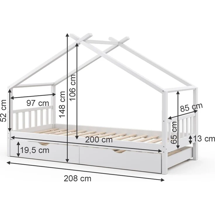 Hausbett Design Weiß 90x200 cm mit Gästebett und 2 Matratzen Vitalispa – Bild 3
