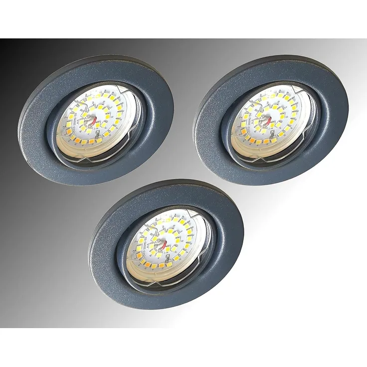 TRANGO LED Einbauleuchte, 3er Set 6729-031M36K LED Einbaustrahler Anthrazit matt inkl. 3x 5 Watt CCT Farbtemperatur Steuerung 2700K-4000K-6500K LED Modul, Einbauspot, Deckenleuchte, Downlight, Deckenlampe