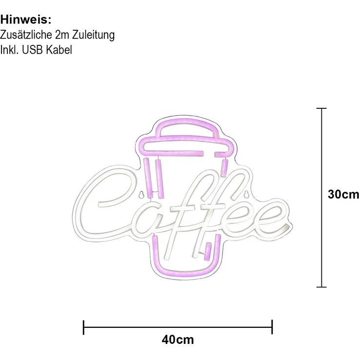 Neonschild ,Plexy Coffee', Plexiglas, USB, pink-weiß, 40x30cm – Bild 4