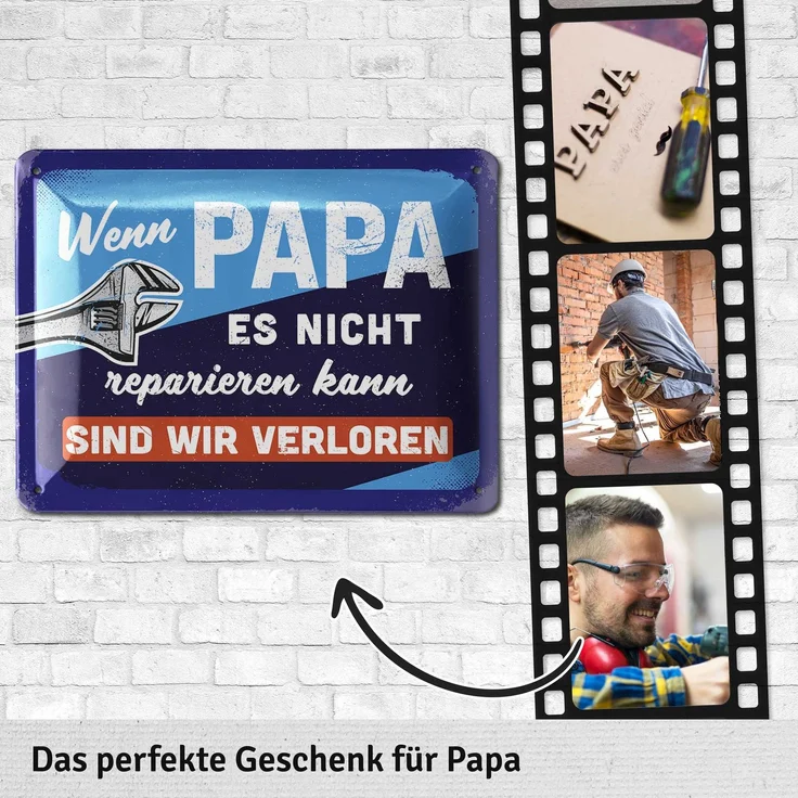 LANOLU Blechschild Papa reparieren - 15x20cm – Metall – Blau – 15154 – Bild 3