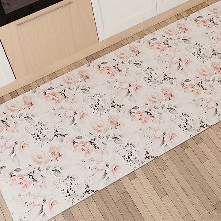 PETTI Artigiani Italiani - Teppich für Küche, rutschfest, waschbar, 52x380 cm, florales Design 17 Weiß, 100% Made in Italy – Bild 1