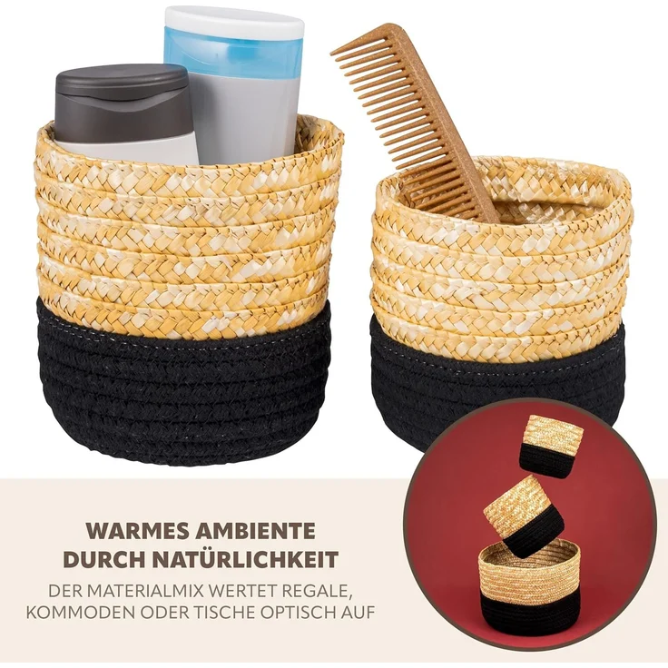 bremermann Aufbewahrungskorb Aufbewahrungskörbe 2er Set, Baumwolle/Strohgeflecht Ø12,5 & Ø14,5 cm – Bild 6