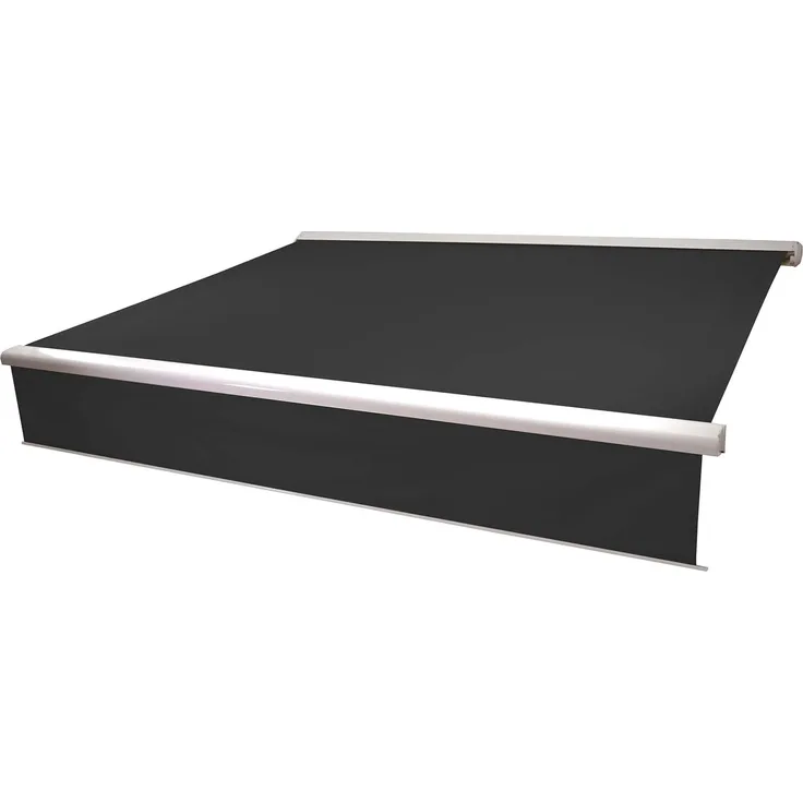 Elektrische Vollkassetten-Markise T124, 5x3m ausfahrbarer Volant ~ Polyester anthrazit