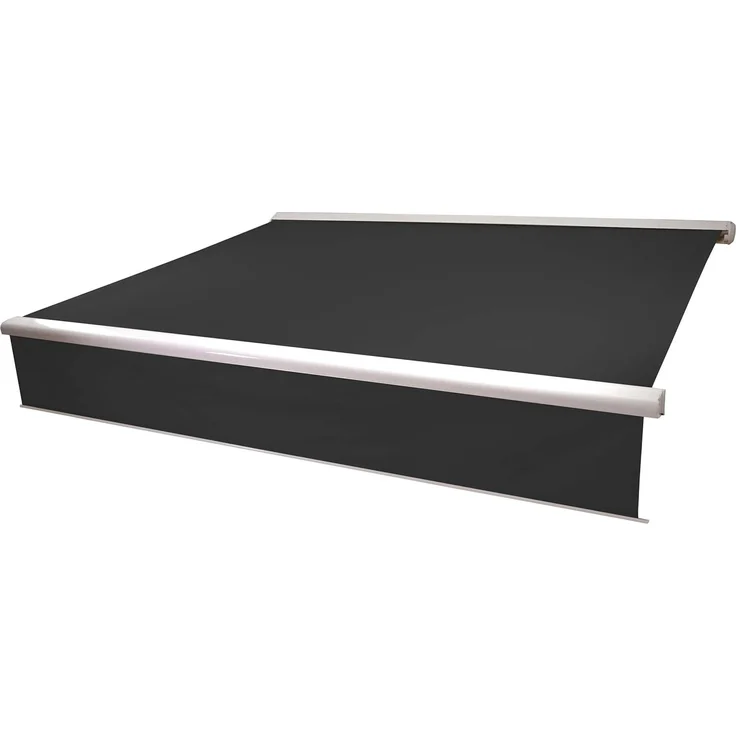 Elektrische Vollkassetten-Markise T124, 5x3m ausfahrbarer Volant ~ Polyester anthrazit – Bild 1