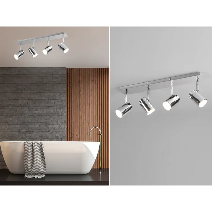 Deckenstrahler Badezimmerlampe ANGELO Silber Chrom 4-flammig, Breite 52cm