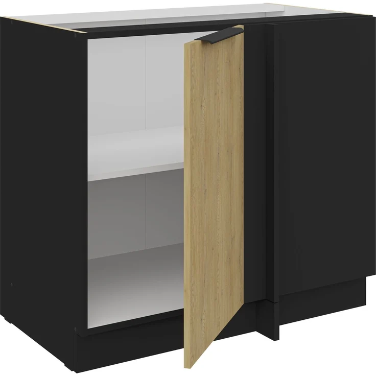 Küchen Eckunterschrank 105 cm CREMONA Eiche hell + Schwarz matt Küche Küchenzeile Küchenblock Einbauküche – Bild 2