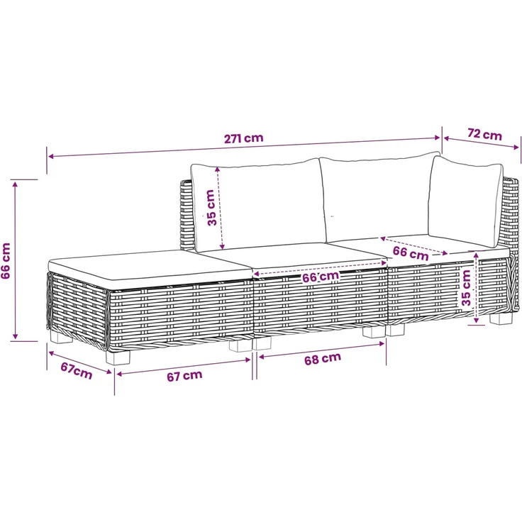 vidaXL 3 Stk. Rattan-Lounge-Set mit Kissen GENDT Naturrattan Natur 3429876 – Bild 11