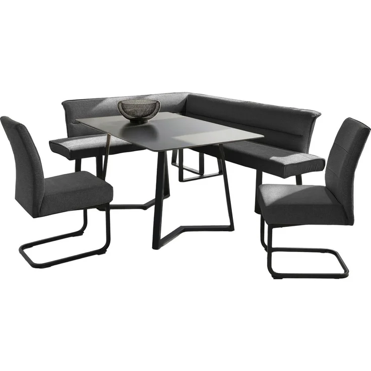 OTTO home Eckbankgruppe (Set, 4-tlg. Tisch, Bank und 2 Stühle), Taschenfederkern, Tisch (140x90cm) schwarz, Bank und Stühle anthrazit oder beige – Bild 1
