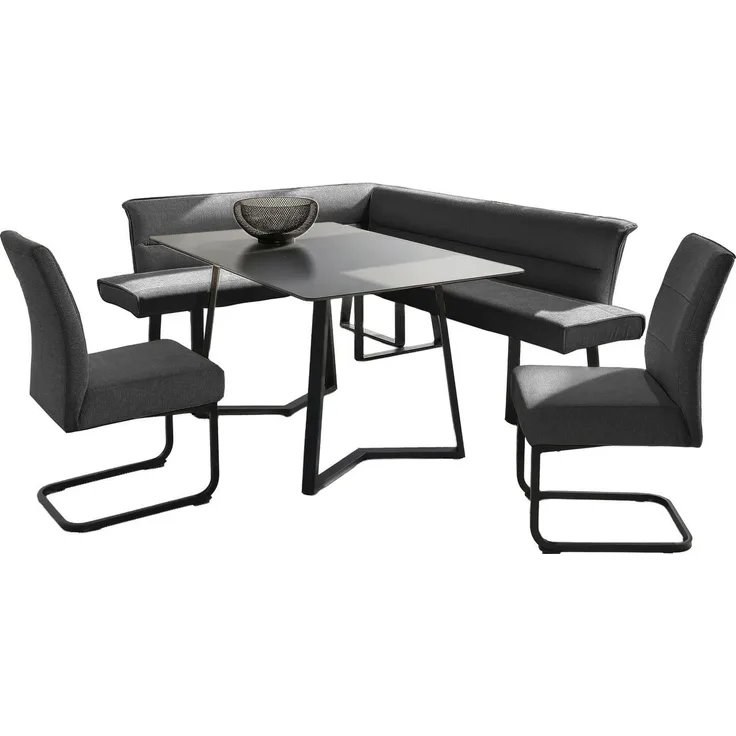 OTTO home Eckbankgruppe (Set, 4-tlg. Tisch, Bank und 2 Stühle), Taschenfederkern, Tisch (140x90cm) schwarz, Bank und Stühle anthrazit oder beige