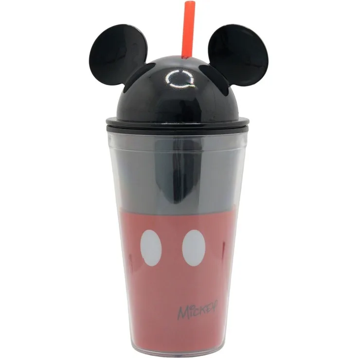 Disney Mickey Mouse 3D Trinkbecher 535 ml mit Strohhalm und Schraubdeckel