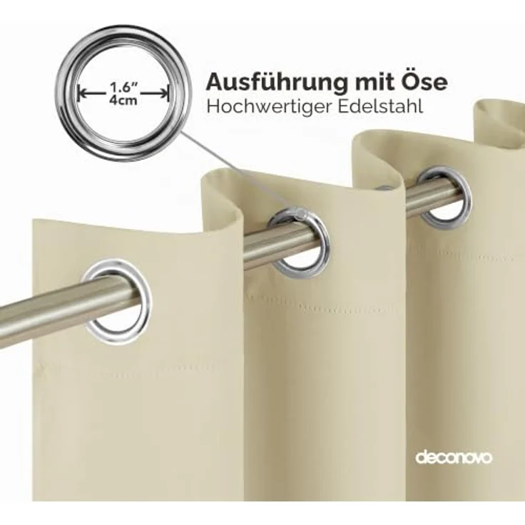 Deconovo Verdunkelungsvorhang Hitzeschutz Thermovorhang mit Ösen Beige | 1 Stück, H290 x B140 cm, Ösenschal Vorhang, abdunkelnd, mit Sichtschutz, für Wohnzimmer und Schlafzimmer, Blackout Curtain – Bild 6