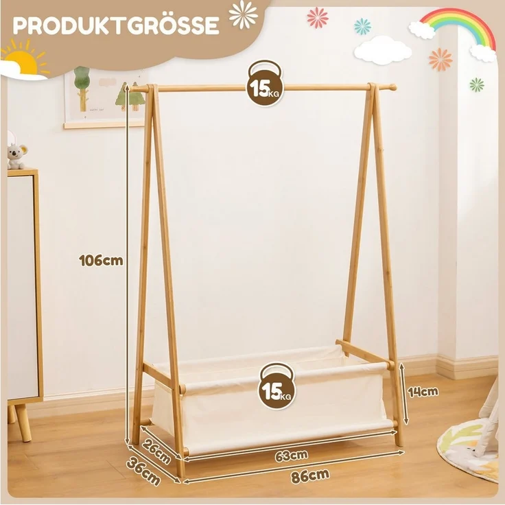 Yorbay Kleiderständer Kinder mit Aufbewahrungsbox, 86x36x106 cm, (Kleiderstange für Kinder), Klappbar – Bild 3