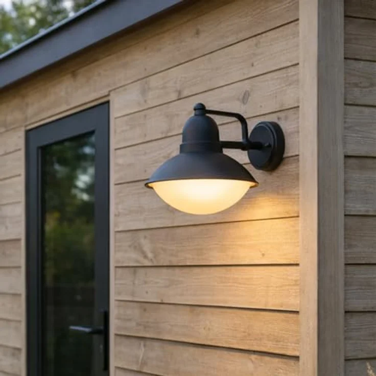 Qazqa Marcel Außen Wandleuchte, runde Gartenlampe in Schwarz, max. 40W, IP44, E27 Fassung, dimmbar, 25cm – Bild 2