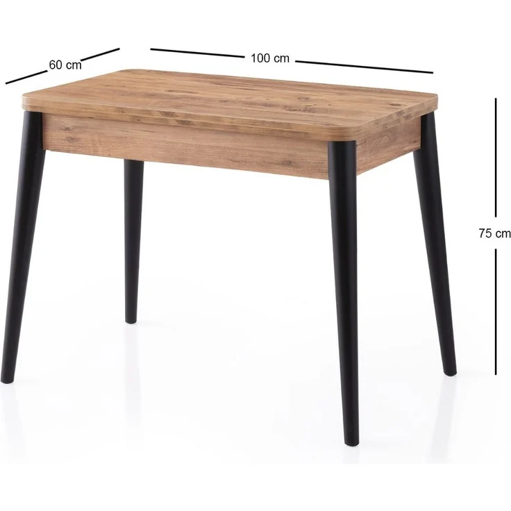 Calicosy Ausziehbarer Tisch von 100 bis 120 cm, Dekor Atlantik-Kiefer und Schwarz - DOLUNAY - Helles Holz – Bild 7