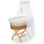 FabiMax Stubenwagen Natur, 2 in 1 Musselin / Waffelpiqué Komplettset Creme mit Decke und Kissen