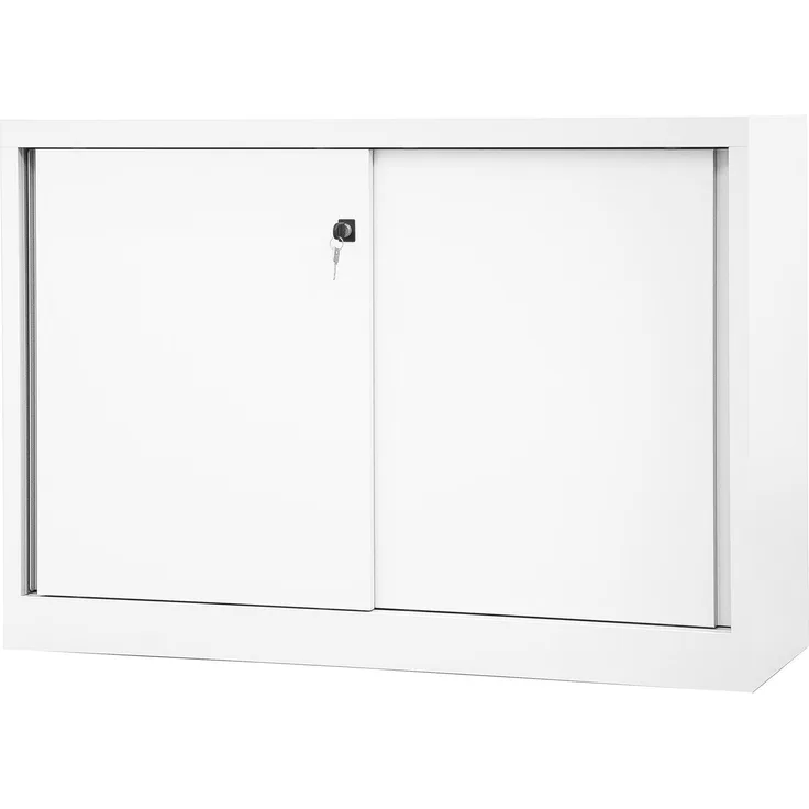BISLEY ECO Schiebetürenschrank aus Metall abschließbar 2 OH in verkehrsweiß Aktenschrank Werkzeugschrank Schrank mit Schiebetüren, SD12081S-696