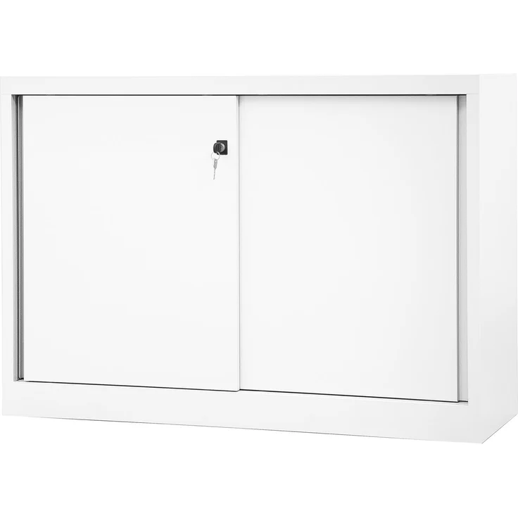 BISLEY ECO Schiebetürenschrank aus Metall abschließbar 2 OH in verkehrsweiß Aktenschrank Werkzeugschrank Schrank mit Schiebetüren, SD12081S-696