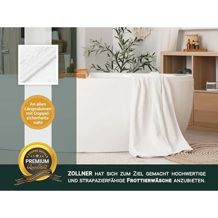 Zollner Badetuch 100x150 cm, Weiß, 100% Baumwolle, Oeko-Tex® Standard 100, saugfähig, waschbar bis 95°C, Doppelpack – Bild 5