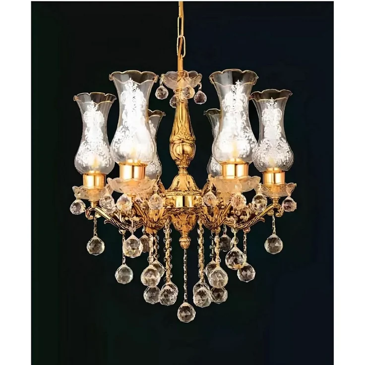 JVmoebel Kronleuchter Kristall Deckenlampe in Gold mit eleganten Details, Leuchtmittel wechselbar, Made in Europa