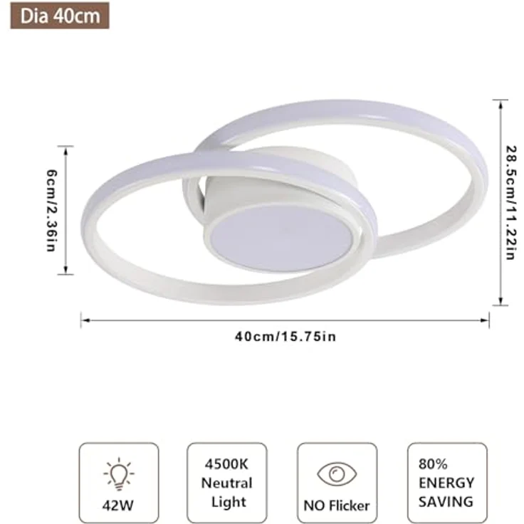 Comely LED-Deckenleuchte, 42 W, 4350 lm, moderne Deckenleuchte, Schlafzimmer, natürliches Licht, 4500 K, LED-Kronleuchter, modern, weiß, für Wohnzimmer, Küche, Bad, Flur – Bild 4