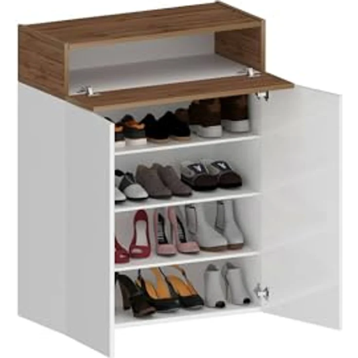 Dmora - Schuhregal Oliviero, platzsparendes schuhregal mit 3 türen, multifunktionale eingangsgarderobe, 76 x 38 x 100 cm, weiß und Eiche – Bild 5