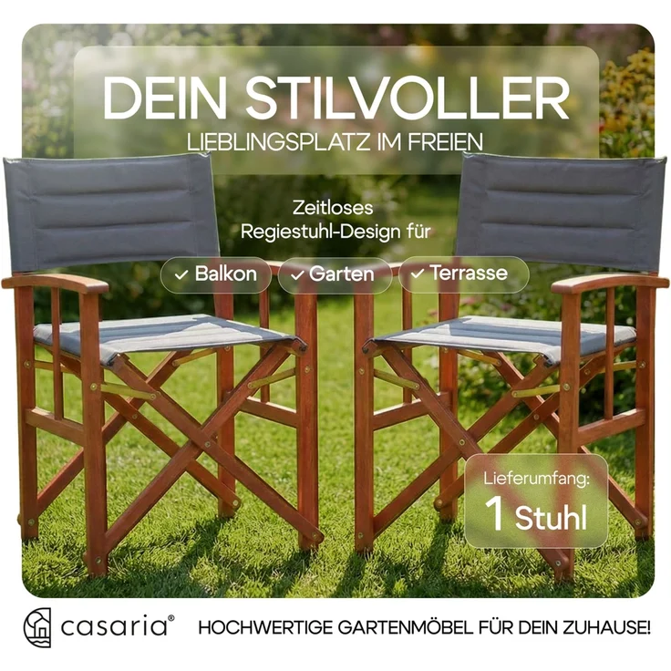 CASARIA® Premium Regiestuhl Anthrazit – Bild 2