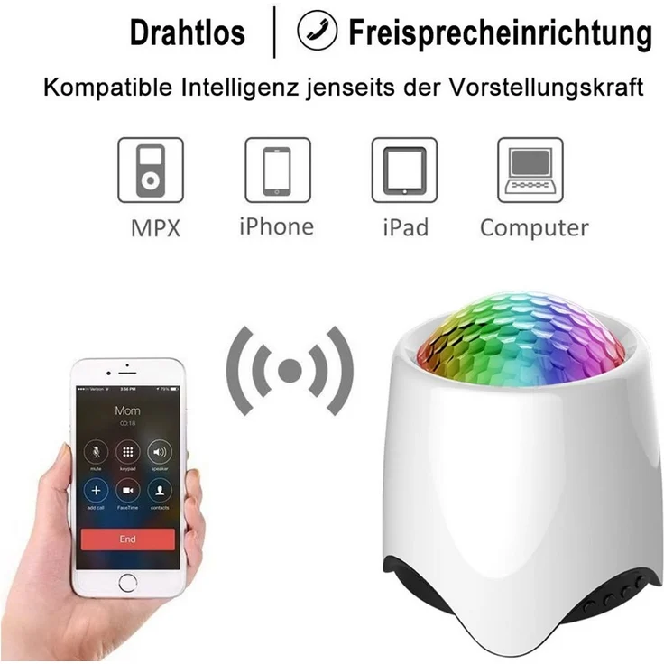 Lapamax Projektionslampe LED Sternenhimmel-Projektionslampe mit Bluetooth, Fernbedienung, 6 W, dimmbar, LED fest integriert, mehrfarbig, Galaxy-Projektor mit 56 Lichteffekten, USB, Musikmodus und 2-h-Timer – Bild 3