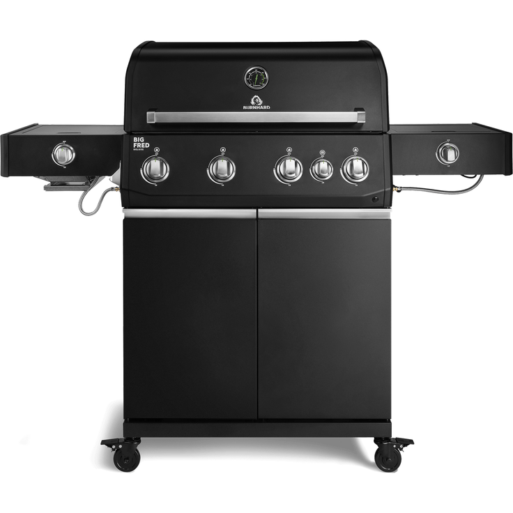 BURNHARD® Gasgrill 4-Brenner, 24,7 kW, Infrarot-Keramikbrenner, Seitenkochfeld, Heckbrenner, Edelstahlrost, Piezo-Zündung, Edelstahl-Brennkammer, große Grillfläche – Big FRED Deluxe+ - Schwarz - #947146