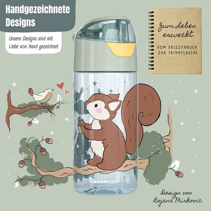 BEARFOOT Trinkflasche Trinkflasche Kinder, leichte Wasserflasche-Eichhörnchen sage – Bild 3