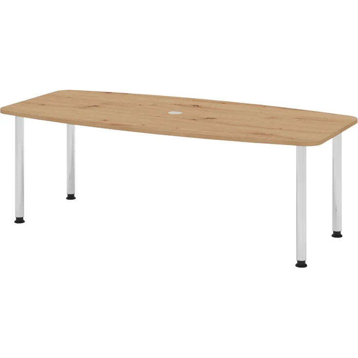bümö Konferenztisch oval 220x103 cm in Asteiche, Tischfüße verchromt - Großer Besprechungstisch, Meetingtisch für 8 Personen, XL-Tisch für Konferenzraum, Meeting & Besprechungsraum, KT22C-R – Bild 1