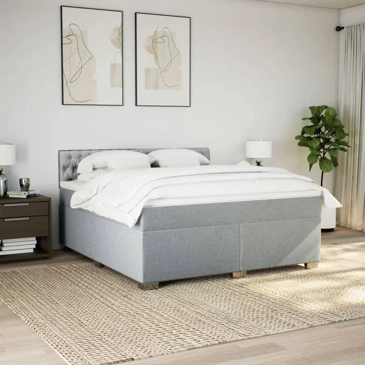 vidaXL Boxspringbett mit Matratze Hellgrau 180x200 cm Stoff 3285974 – Bild 3