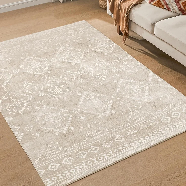 SONGMICS HOME Boho Teppich, 140x200 cm, Schlafzimmer Teppich, Wohnzimmerteppich, rutschfesterteppich, waschbarerteppich, flauschig, Dekoration, für Wohnzimmer, cappuccinobeige TAR213L01