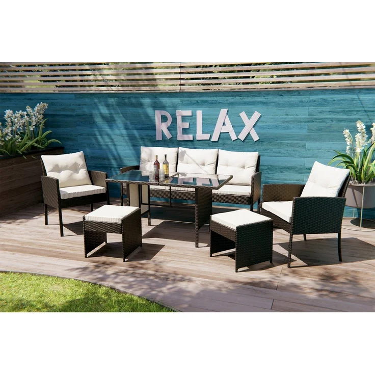 Swing&Harmonie Sitzgruppe Poly Rattan Sitzgarnitur Sydney Esstisch Lounge, (Gartenmöbel Garten-Garnitur Set, 1x Tisch + 2x Stühle + 1x Sitzbank + 2x Hocker) – Bild 2