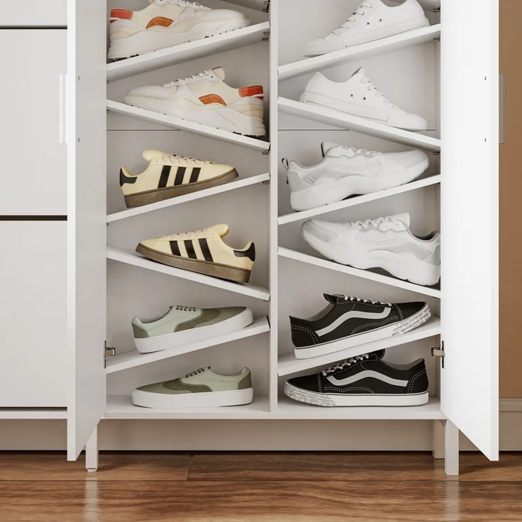 SoBuy FSR231-W Schuhschrank, Schuhkipper, Schuhregal, Spanplatte, Melamin, Weiß, 115,5 x 117 x 14,5 cm – Bild 8