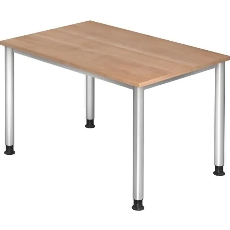 Schreibtisch HS12 4-Fuß rund 120x80cm Nussbaum Gestellfarbe: Silber