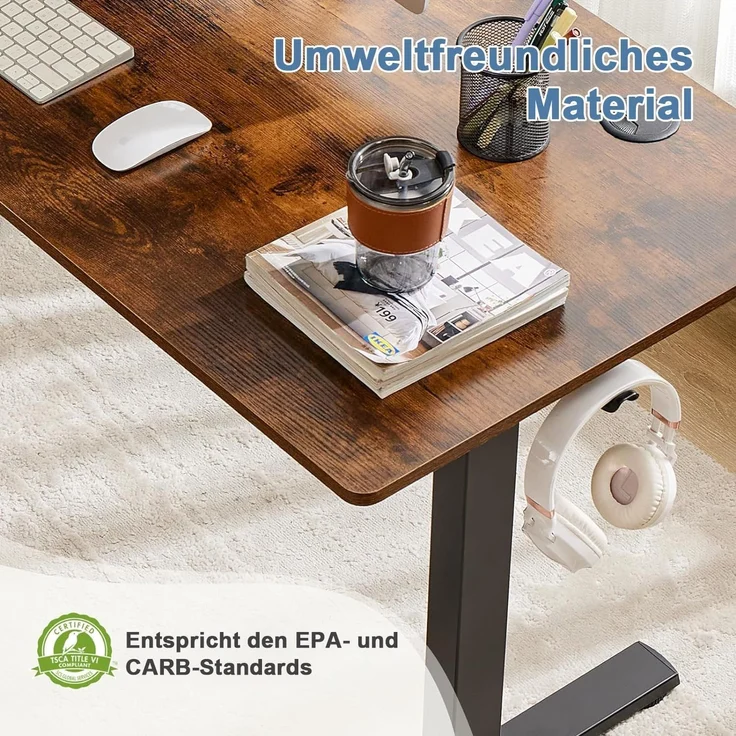 DUMOS Schreibtisch Höhenverstellbar, Ergonomic Elektrischer Schreibtische 120 X 60 cm, Standing Desk, Height Adjustable Tisch, Office Desk Geeignet für Büros, Wohnungen und andere (Braun) – Bild 5